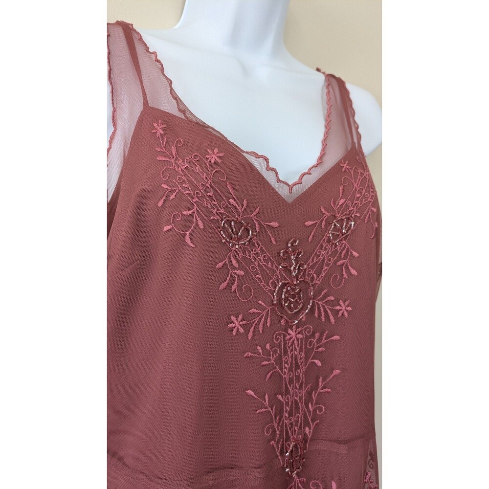 Vintage Newport News Beaded Mesh Dress Sz 6 Romantic Ethereal Floral Embroidered - Picture 2 of 9